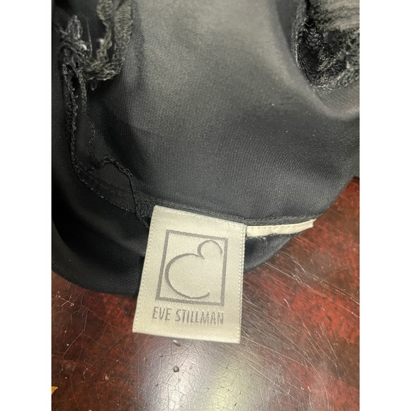 Vtg Eve Stillman Black Satin Lace Trim Maxi Slip Dress Whimsigoth Coquette L - Picture 6 of 9